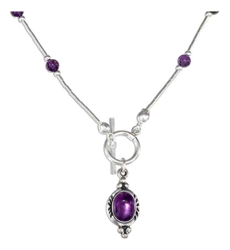 Choker Necklace 17 Amethyst Beads Pendant Toggle Choker Necklace 17 Amethyst Beads Pendant Toggle