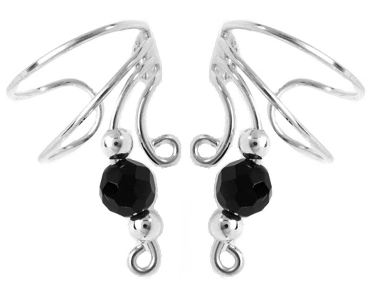 Right Only Faceted Round Black Onyx Bead Short Wave Ear Cuff Wrap Right Only Faceted Round Black Onyx Bead Short Wave Ear Cuff Wrap
