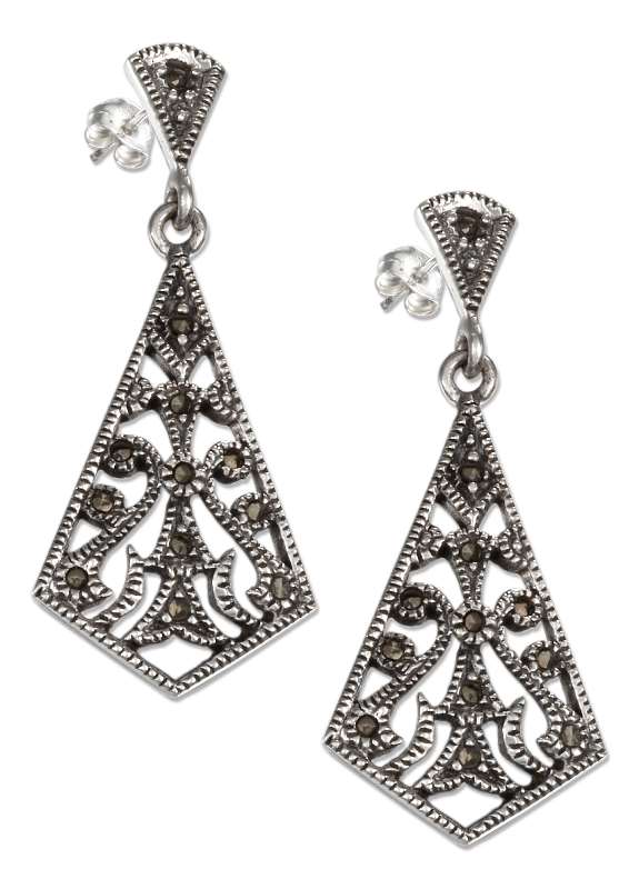 Marcasite Filigree Fan Post Dangle Earrings Marcasite Filigree Fan Post Dangle Earrings