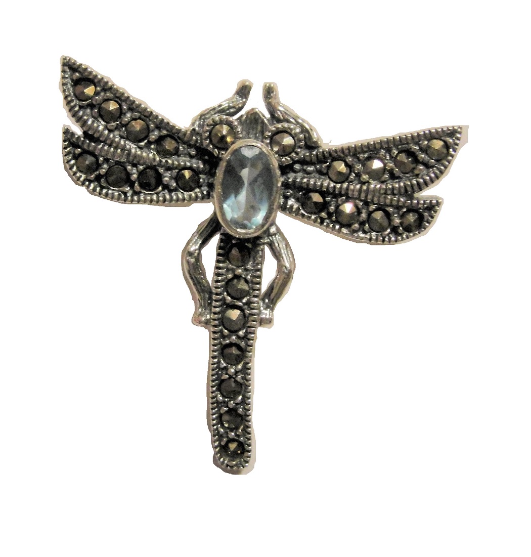 Imitation Blue Topaz And Marcasite Dragonfly Brooch Pin Imitation Blue Topaz And Marcasite Dragonfly Brooch Pin