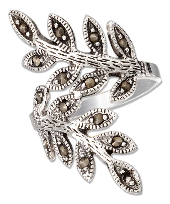 Marcasite Leafy Branch Bypass Ring Marcasite Leafy Branch Bypass Ring