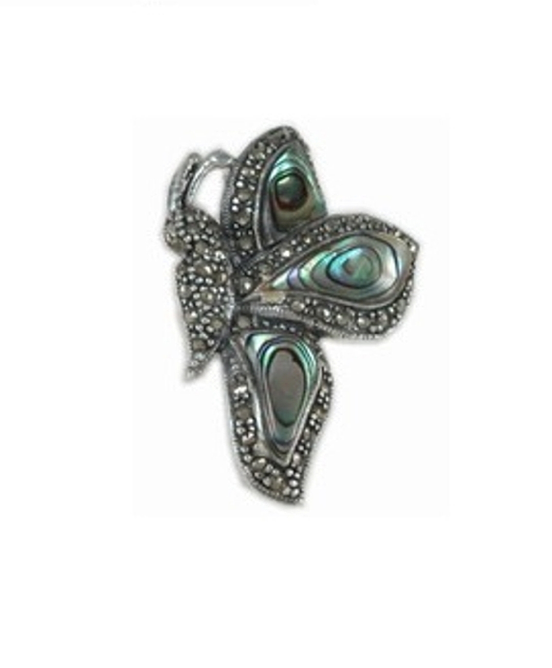 Marcasite Paua Abalone Shell Side View Butterfly Brooch Pin Marcasite Paua Abalone Shell Side View Butterfly Brooch Pin
