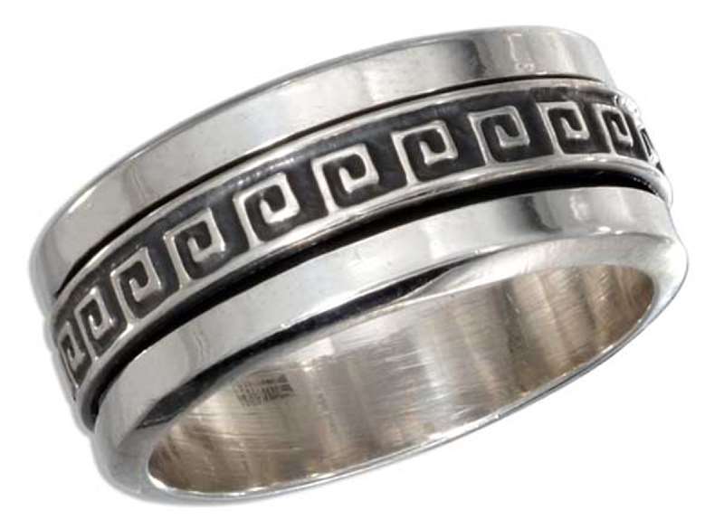 Men's Wide 9.5mm Band Greek Key Spinner Ring Men's Wide 9.5mm Band Greek Key Spinner Ring