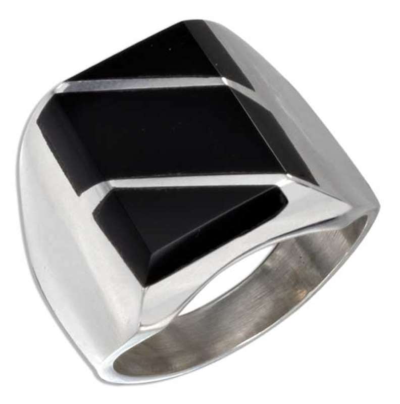 Men's Striped Cut Rectangular Black Obsidian Ring Men's Striped Cut Rectangular Black Obsidian Ring