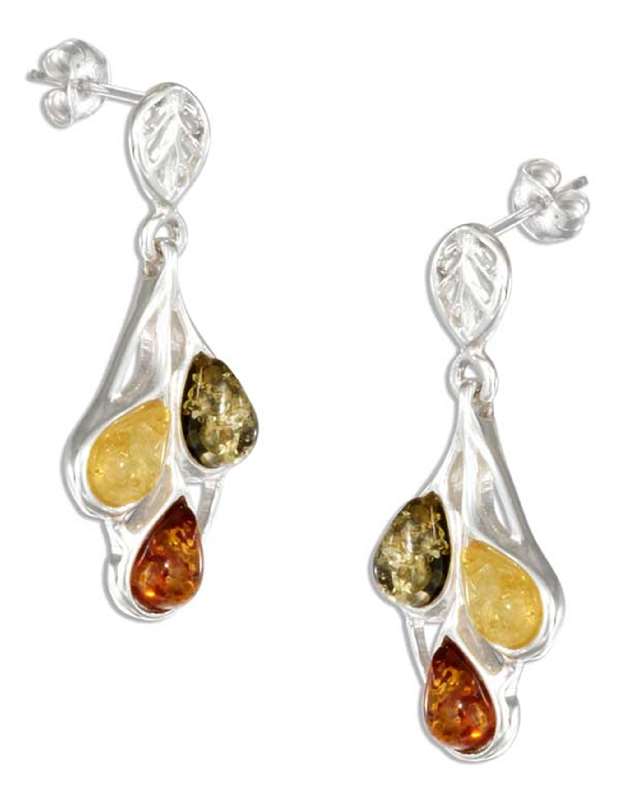 Sterling Silver Amber Teardrop Post Dangle Earrings Aunties Treasures