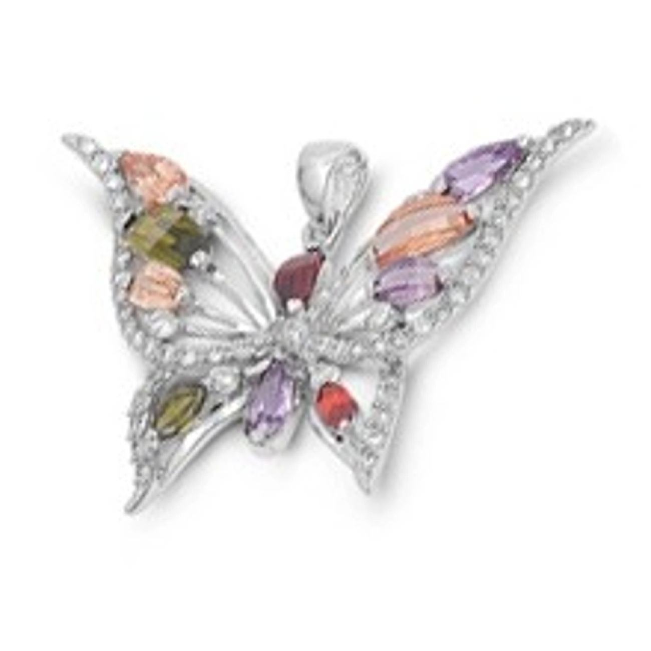 Multicolored Cubic Zirconia Large Butterfly Pendant Multicolored Cubic Zirconia Large Butterfly Pendant
