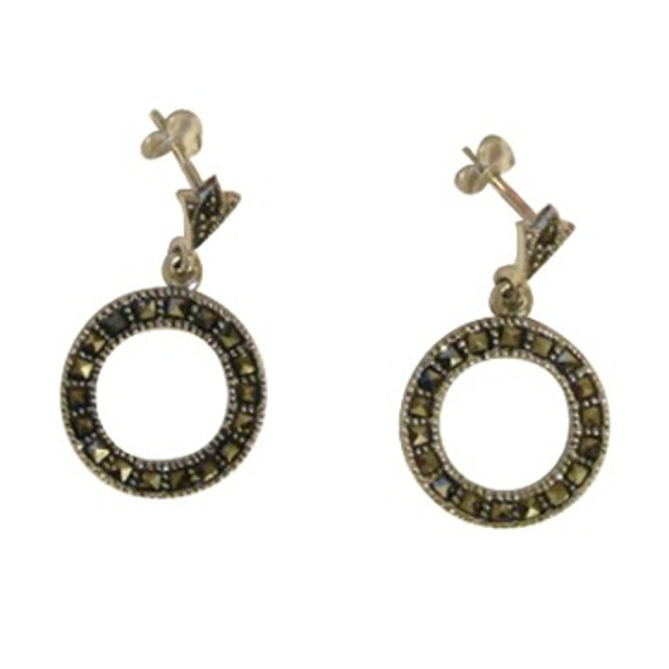 Open Circle Marcasite Post Dangle Earrings Open Circle Marcasite Post Dangle Earrings