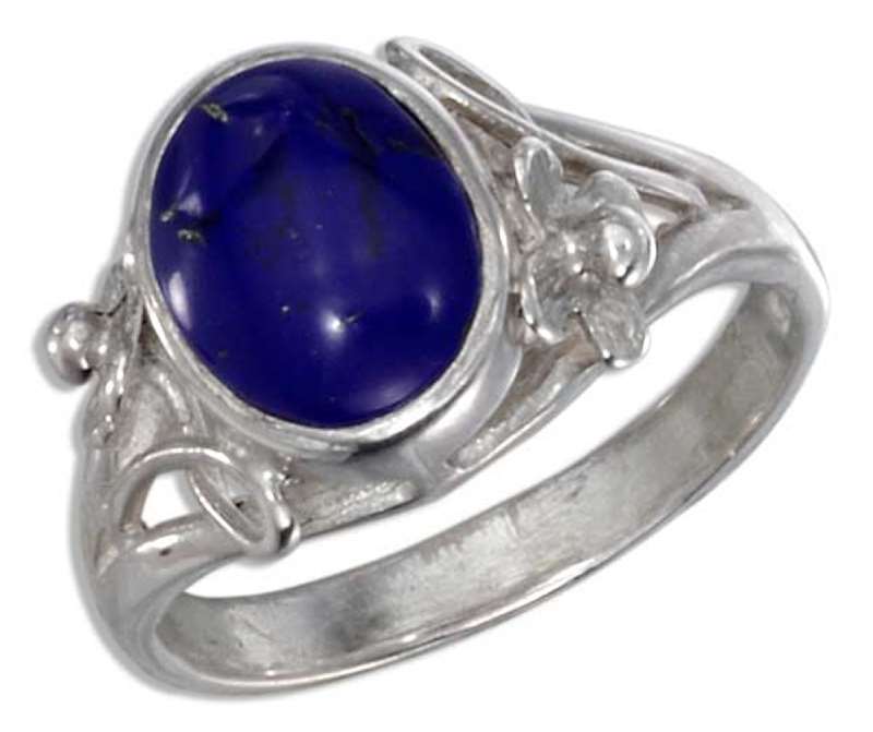 Lapis Ring Flower Scrolled Split Shank Lapis Ring Flower Scrolled Split Shank