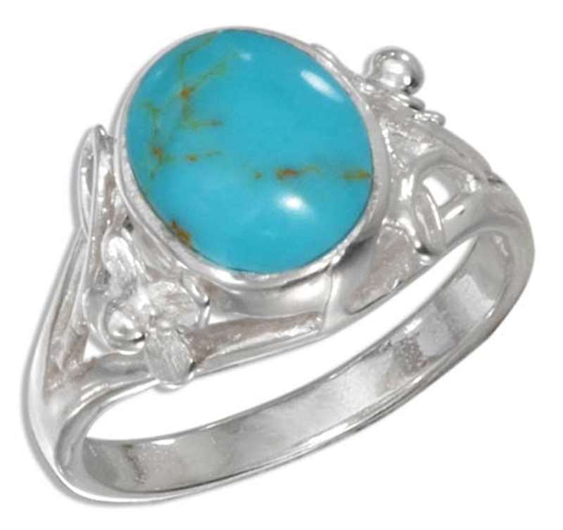 Turquoise Ring Flower Scrolled Split Shank Turquoise Ring Flower Scrolled Split Shank
