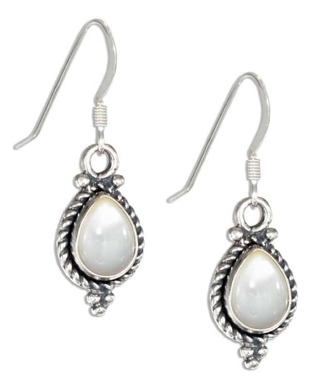 Pear White Mother Of Pearl Roped Edge Dangle Earrings Pear White Mother Of Pearl Roped Edge Dangle Earrings