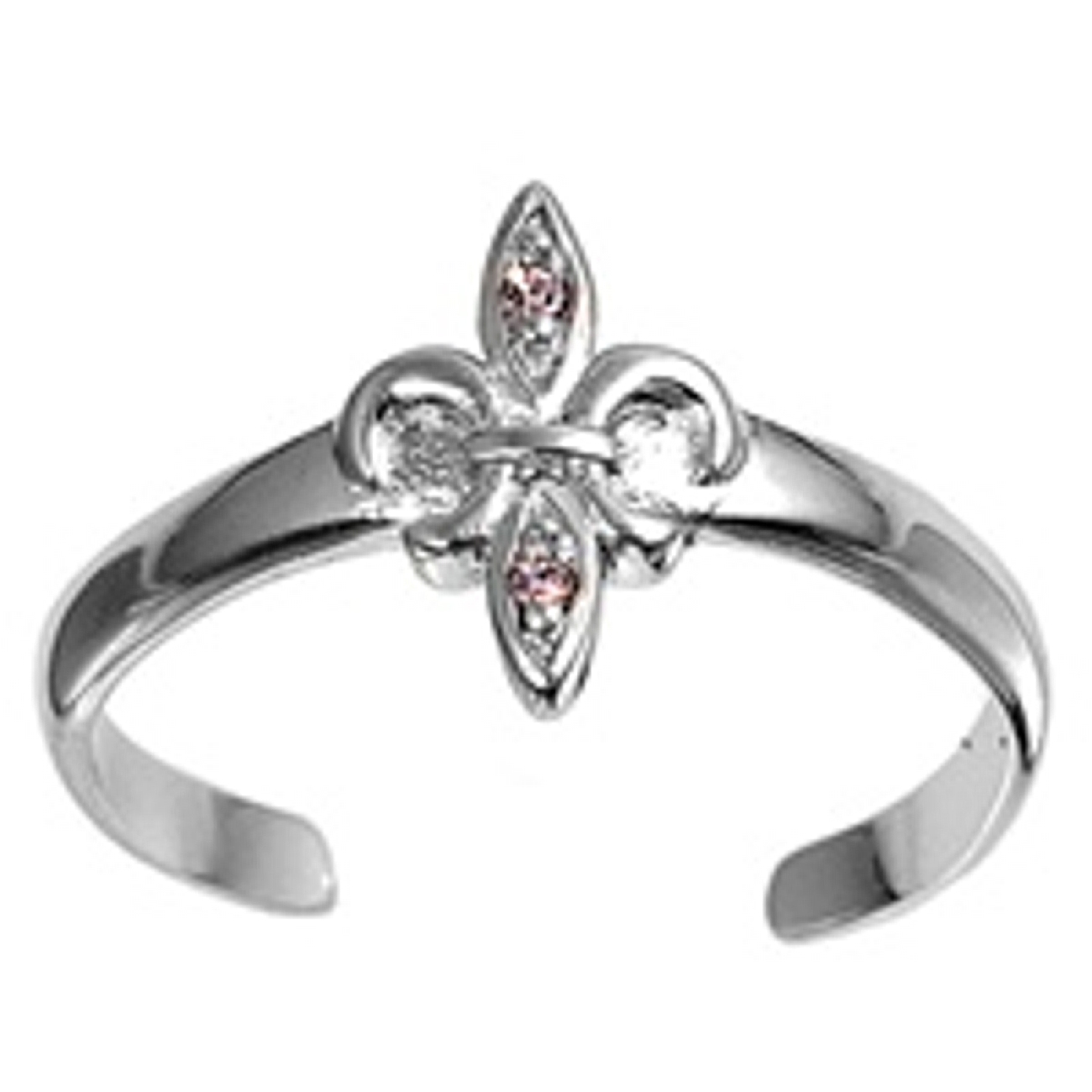 Fleur De Lis With Pink Cubic Zirconia Adjustable Toe Ring Fleur De Lis With Pink Cubic Zirconia Adjustable Toe Ring