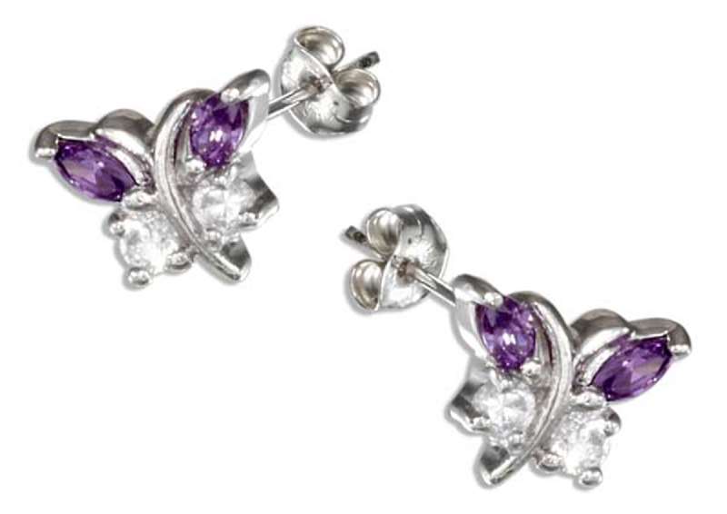 Purple Cubic Zirconia Butterfly Post Earrings Purple Cubic Zirconia Butterfly Post Earrings