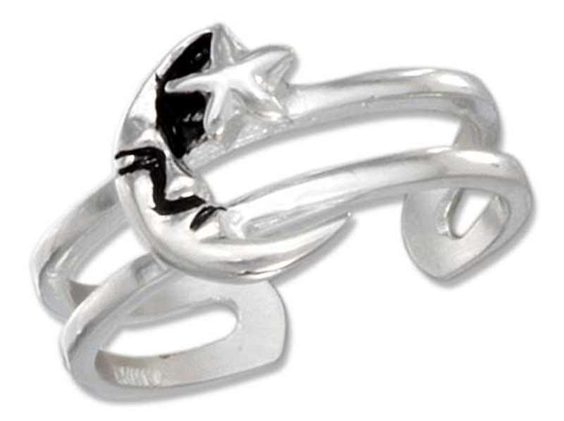 Celestial Quarter Moon Star Adjustable Toe Ring For Petite Toes Celestial Quarter Moon Star Adjustable Toe Ring For Petite Toes