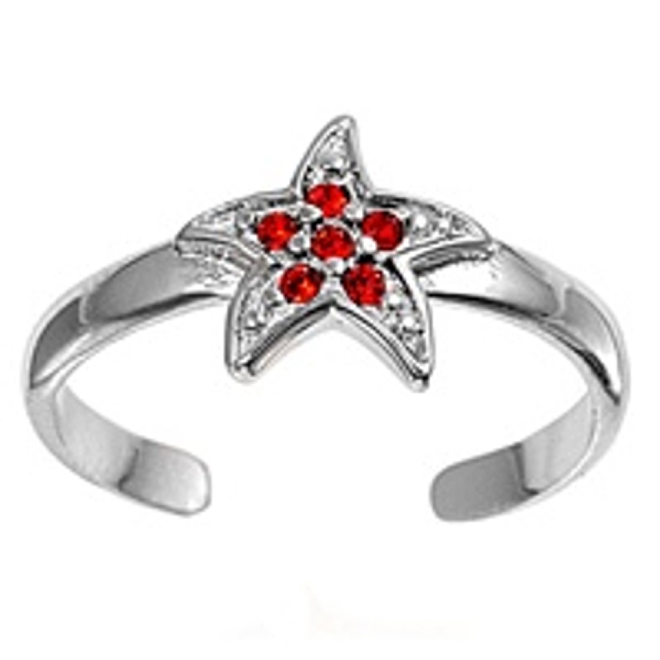 Red Cubic Zirconia Starfish Or Celestial Star Adjustable Toe Ring Red Cubic Zirconia Starfish Or Celestial Star Adjustable Toe Ring