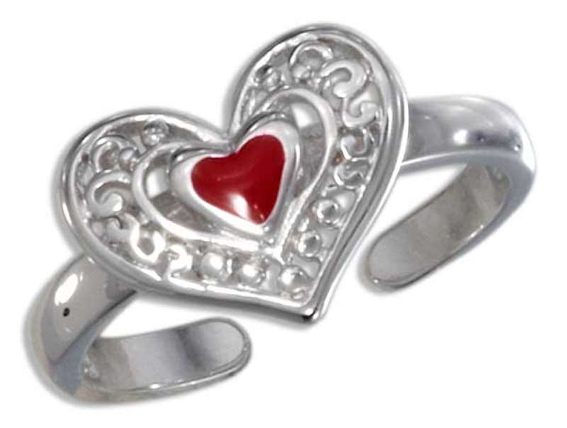 Scrolled Red Heart Toe Ring Scrolled Red Heart Toe Ring