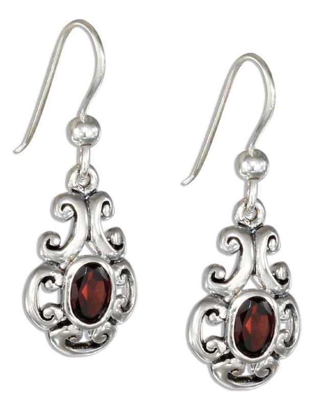 Scrolled Design Garnet Ball Earrings Scrolled Design Garnet Ball Earrings