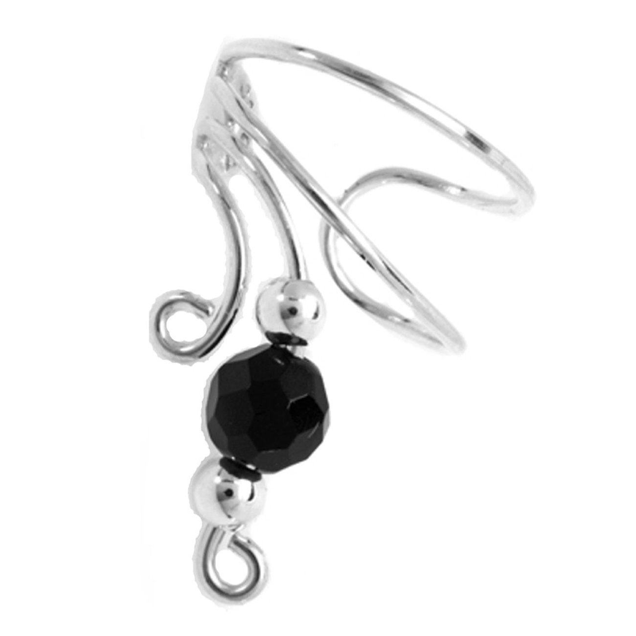 Left Only Faceted Round Black Onyx Bead Short Wave Ear Cuff Wrap Left Only Faceted Round Black Onyx Bead Short Wave Ear Cuff Wrap