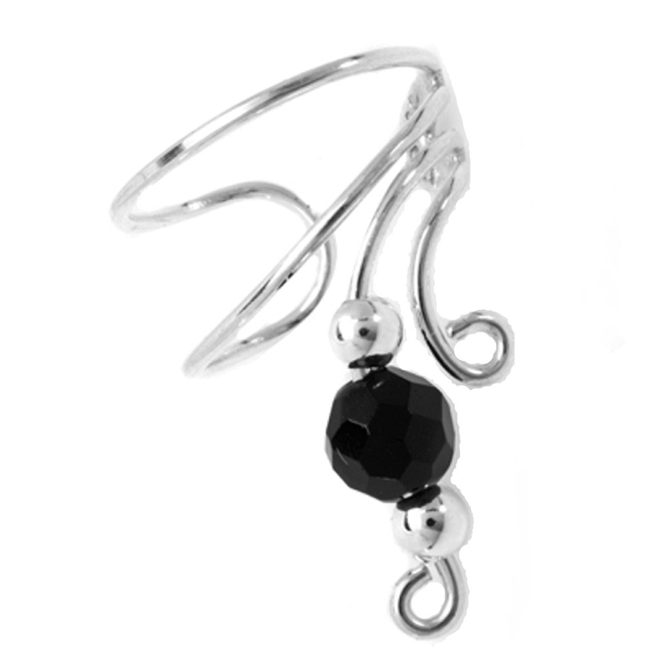 Right Only Faceted Round Black Onyx Bead Short Wave Ear Cuff Wrap Right Only Faceted Round Black Onyx Bead Short Wave Ear Cuff Wrap