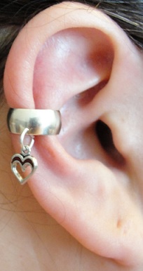 Left Or Right Dangling Nonpiercing Red Coral Heart Charmed Ear Cuff Left Or Right Dangling Nonpiercing Red Coral Heart Charmed Ear Cuff