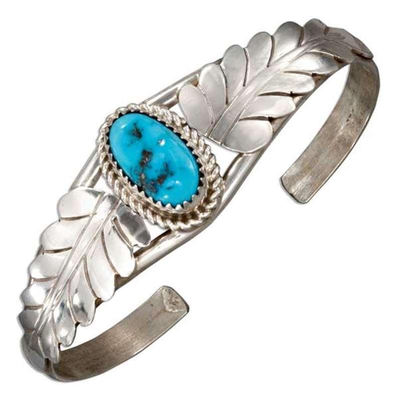 Single Turquoise Stone Cuff Bracelet Two Leaves Single Turquoise Stone Cuff Bracelet Two Leaves