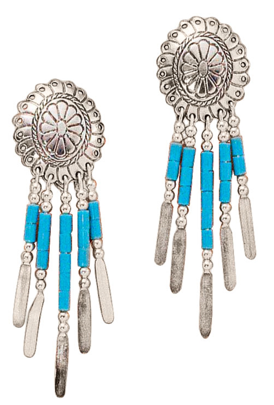 Concho Turquoise Heishi Beads Earrings Concho Turquoise Heishi Beads Earrings