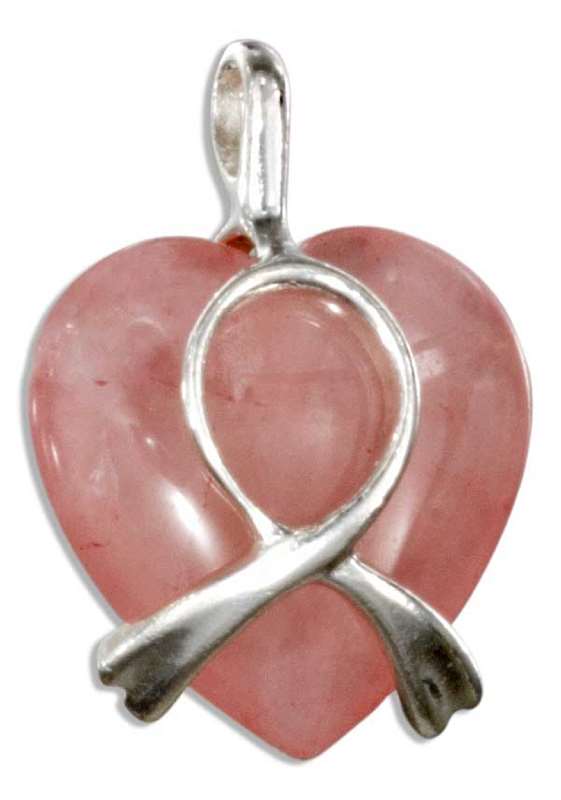 Small Breast Cancer Awareness Ribbon Pink Rose Quartz Heart Pendant Small Breast Cancer Awareness Ribbon Pink Rose Quartz Heart Pendant