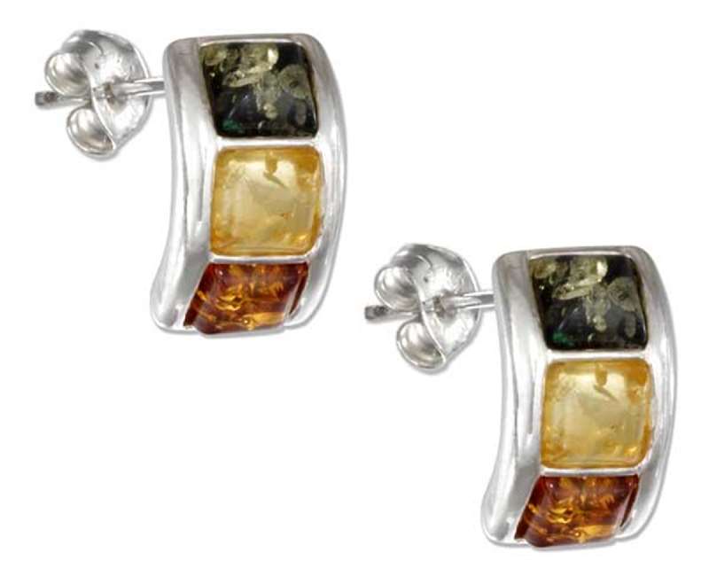 Green Yellow Butterscotch Honey Cognac Square Curved Post Earrin Green Yellow Butterscotch Honey Cognac Square Curved Post Earrin