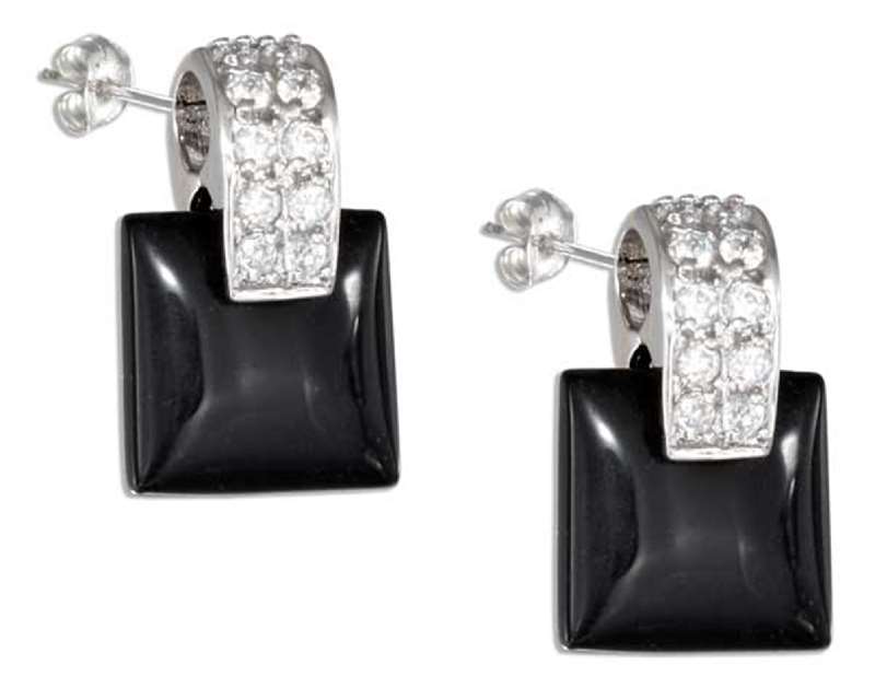 Square Black Onyx Cubic Zirconia Post Earrings Square Black Onyx Cubic Zirconia Post Earrings