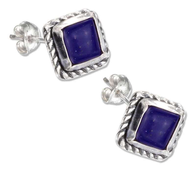 Square Roped Edge Lapis Colored Post Earrings Square Roped Edge Lapis Colored Post Earrings
