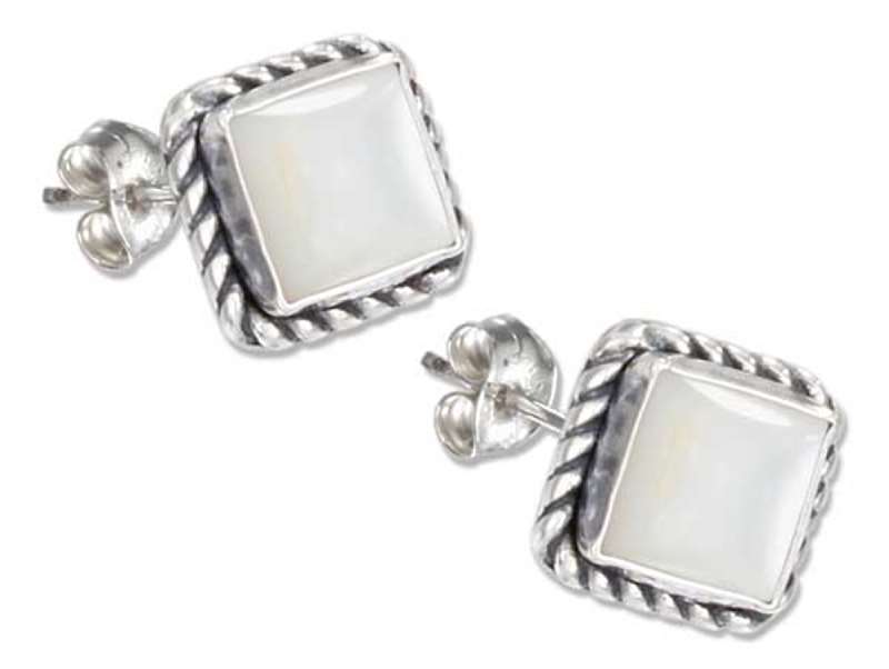 Square Roped Edge Mother Of Pearl Post Earrings Square Roped Edge Mother Of Pearl Post Earrings