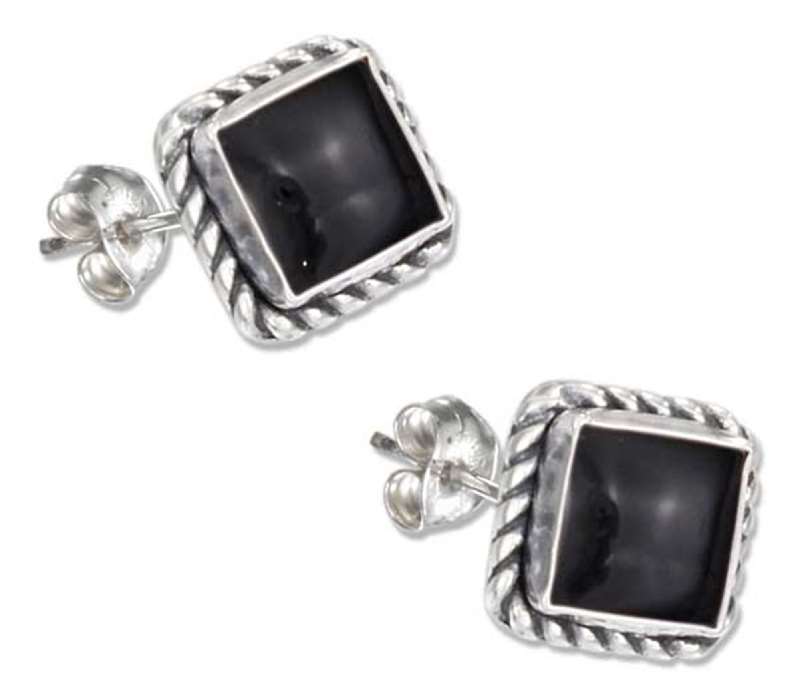 Square Roped Edge Black Onyx Post Earring Square Roped Edge Black Onyx Post Earring