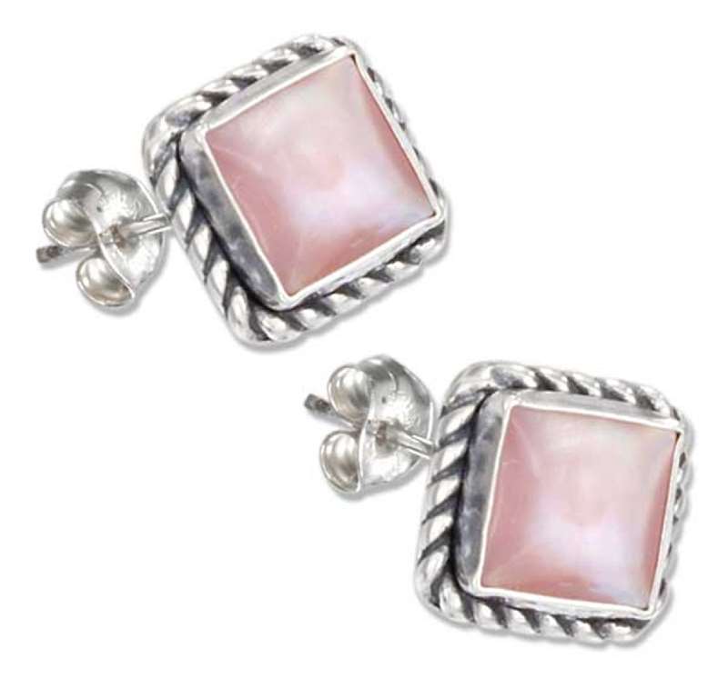 Square Roped Edge Pink Mother of Pearl Post Earrings Square Roped Edge Pink Mother of Pearl Post Earrings