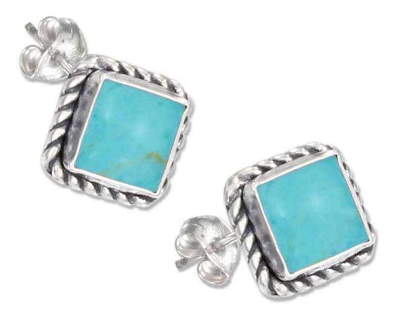 Square Roped Edge Turquoise Post Earrings Square Roped Edge Turquoise Post Earrings