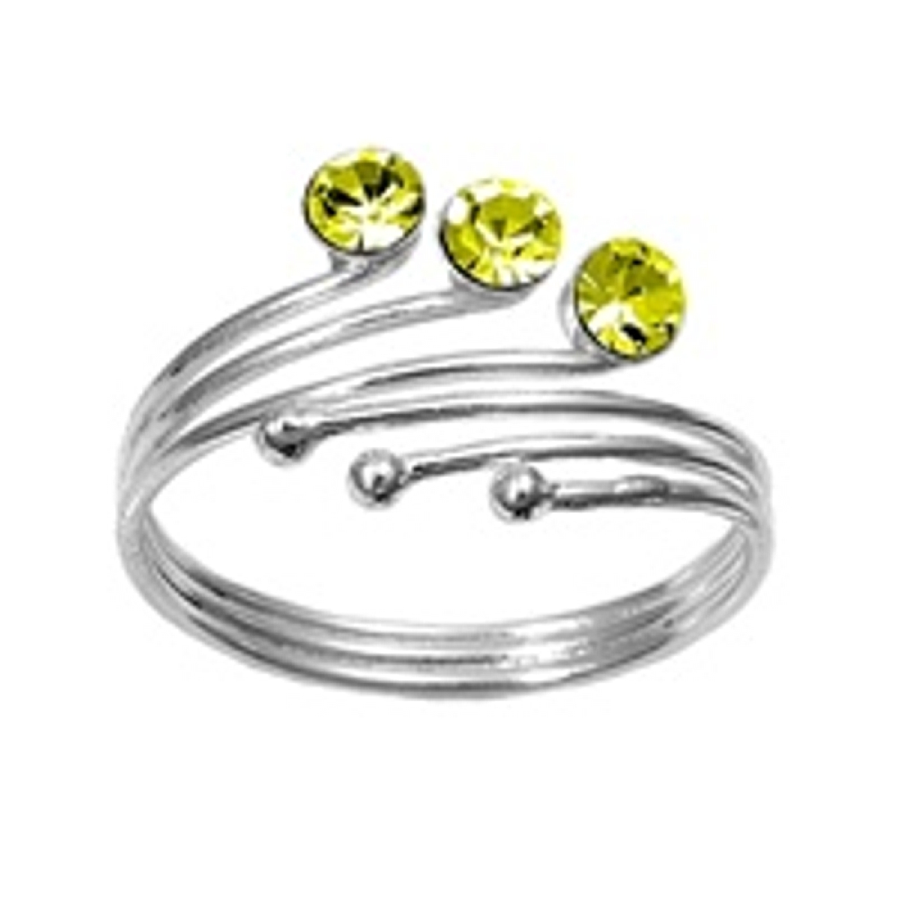 Three Ball With Light Green Cubic Zirconia Adjustable Bypass Toe Ring Three Ball With Light Green Cubic Zirconia Adjustable Bypass Toe Ring