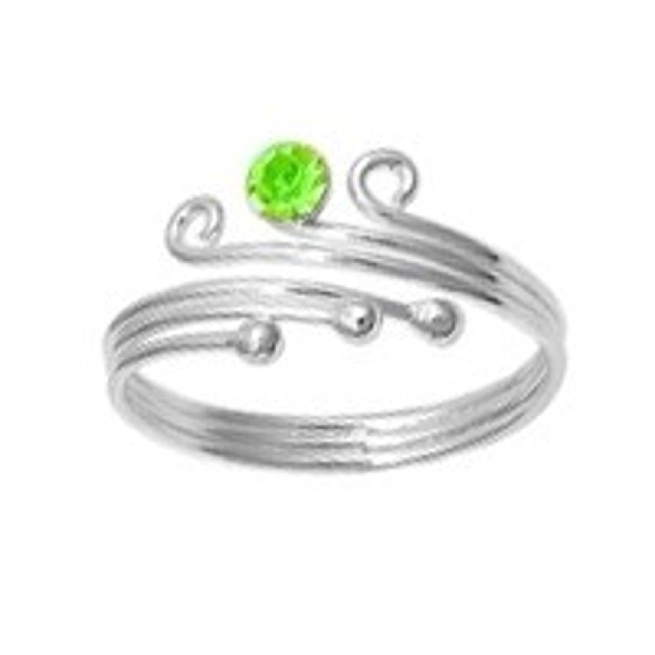 Three Ball One Yellow Green Cubic Zirconia Adjustable Bypass Toe Ring Three Ball One Yellow Green Cubic Zirconia Adjustable Bypass Toe Ring