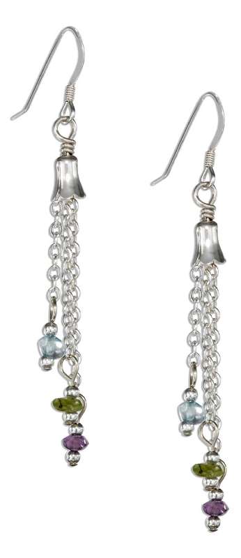 Three Strand Link Chain Blue Topaz Amethyst Peridot Dangle Earri Three Strand Link Chain Blue Topaz Amethyst Peridot Dangle Earri