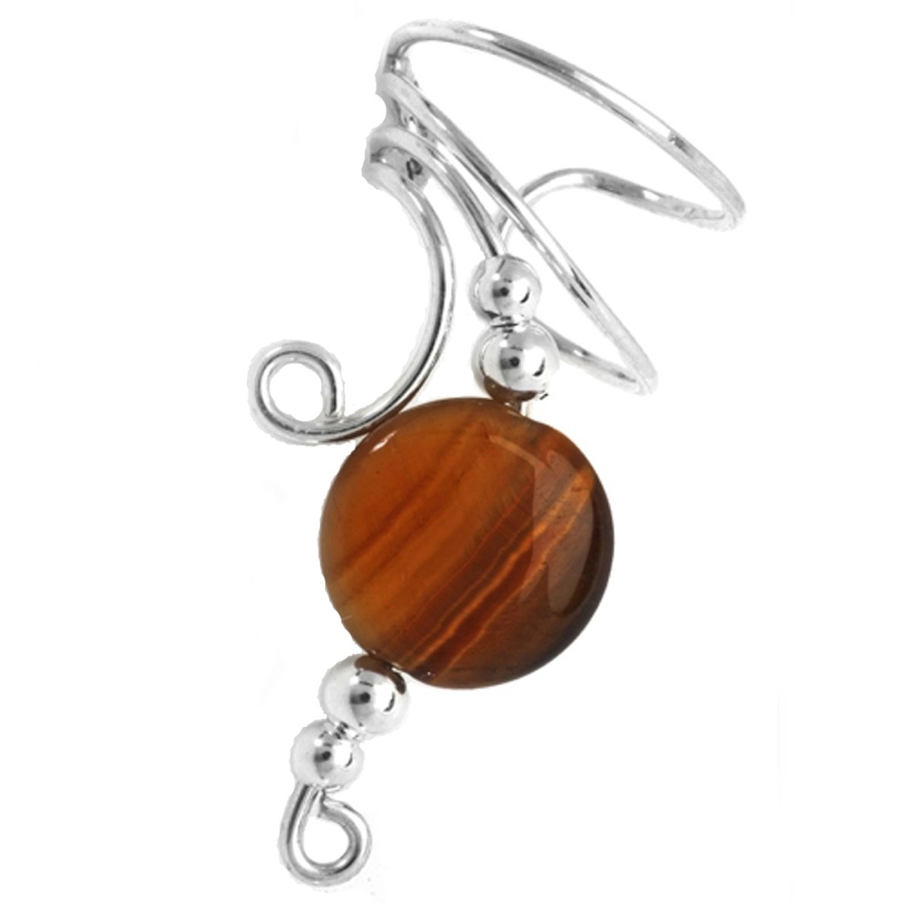 Left Only Tiger Eye Oval Disc Wave Ear Cuff Wrap Left Only Tiger Eye Oval Disc Wave Ear Cuff Wrap