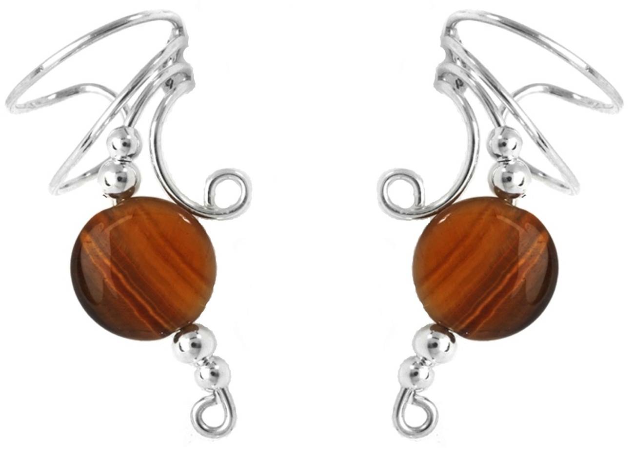 Right Only Tiger Eye Oval Disc Wave Ear Cuff Wrap Right Only Tiger Eye Oval Disc Wave Ear Cuff Wrap