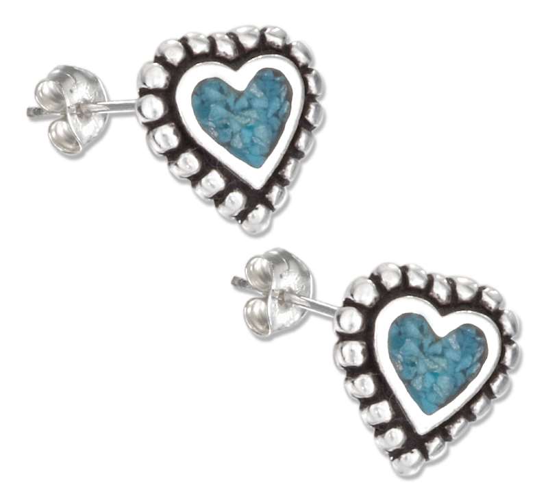 Turquoise Heart Beaded Edge Post Earrings Turquoise Heart Beaded Edge Post Earrings