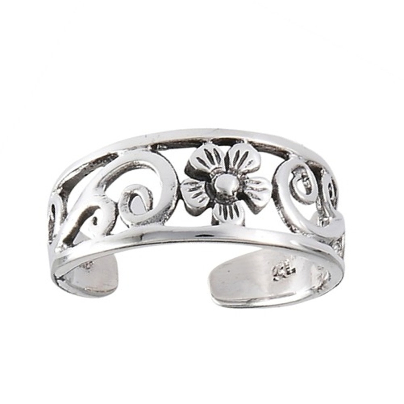 Wide Graduated Open Band Daisy Flower Vine Adjustable Toe Ring Wide Graduated Open Band Daisy Flower Vine Adjustable Toe Ring
