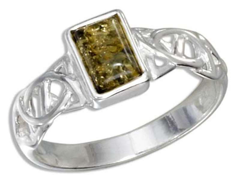Green Amber Ring Celtic Weave Band Green Amber Ring Celtic Weave Band