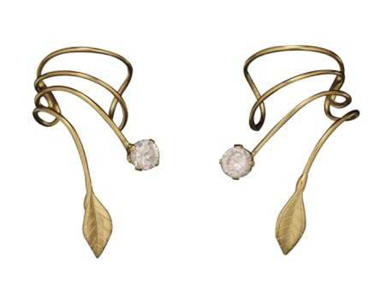 Gold Vermeil Pierceless Left And Right Ear Cuff Wrap Earrings Clear Cu Gold Vermeil Pierceless Left And Right Ear Cuff Wrap Earrings Clear Cu