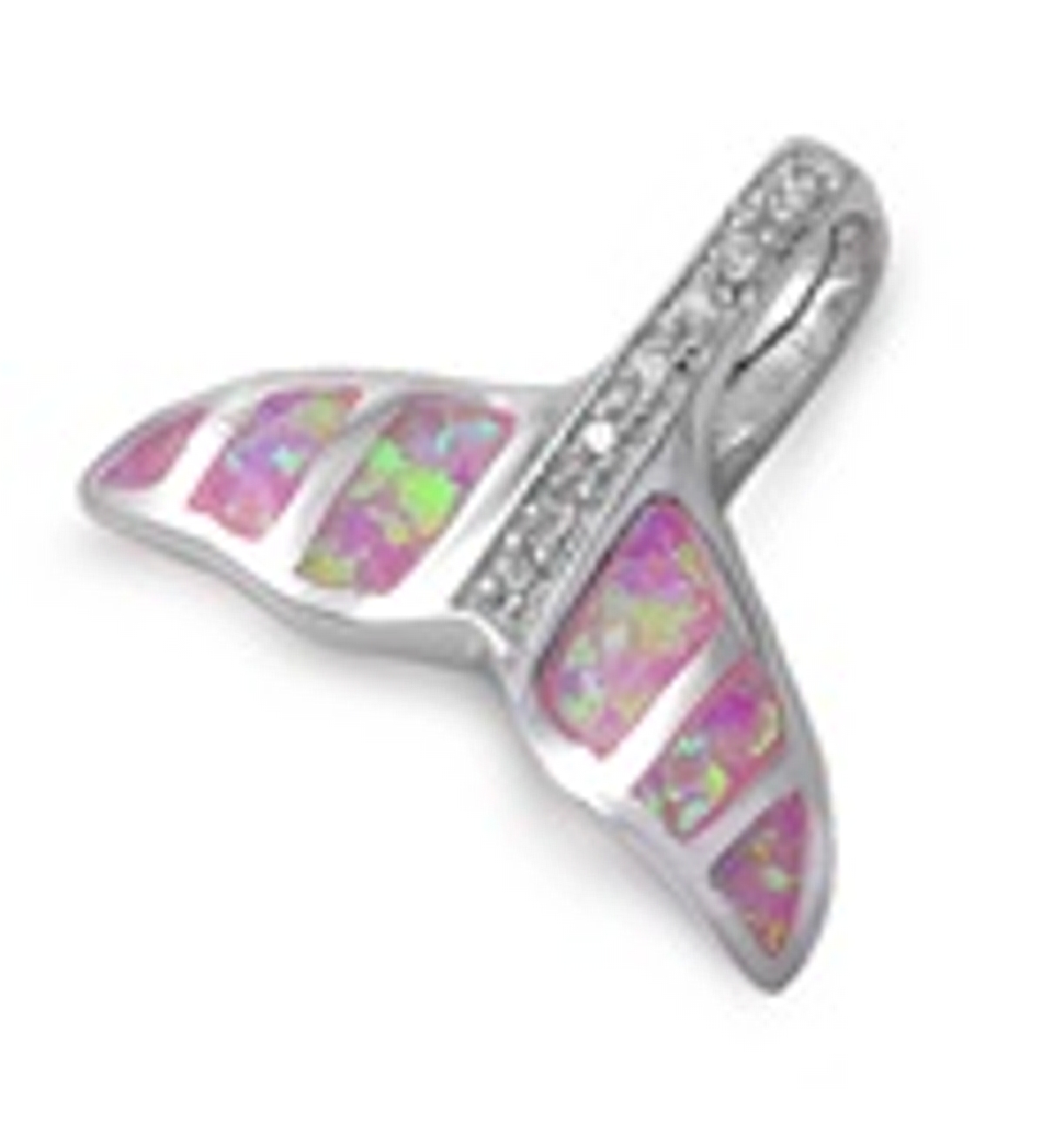 Whale Fluke Pendant With Pink Pearlized Opal Cubic Zirconia Center Whale Fluke Pendant With Pink Pearlized Opal Cubic Zirconia Center
