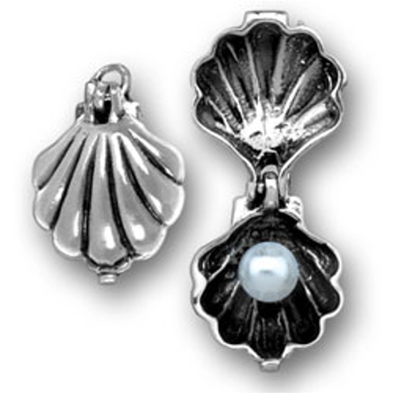 3D Opening Clam Shell With Pearl Charm Sterling Silver 3D Opening Clam