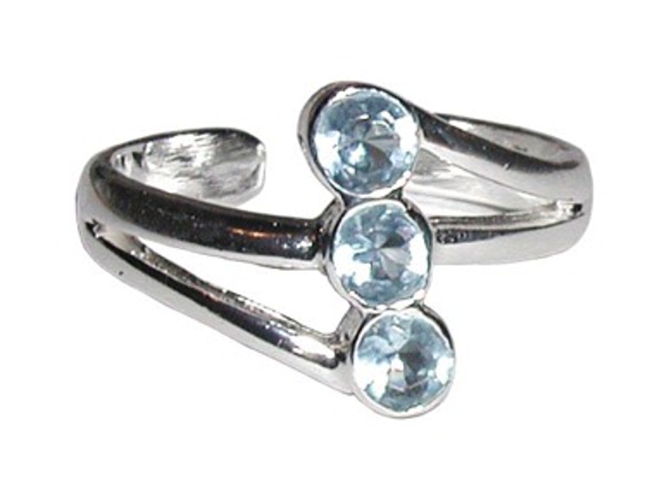 3 Stone Imitation Blue Topaz Cubic Zirconia Split Shank Toe Ring 3 Stone Imitation Blue Topaz Cubic Zirconia Split Shank Toe Ring